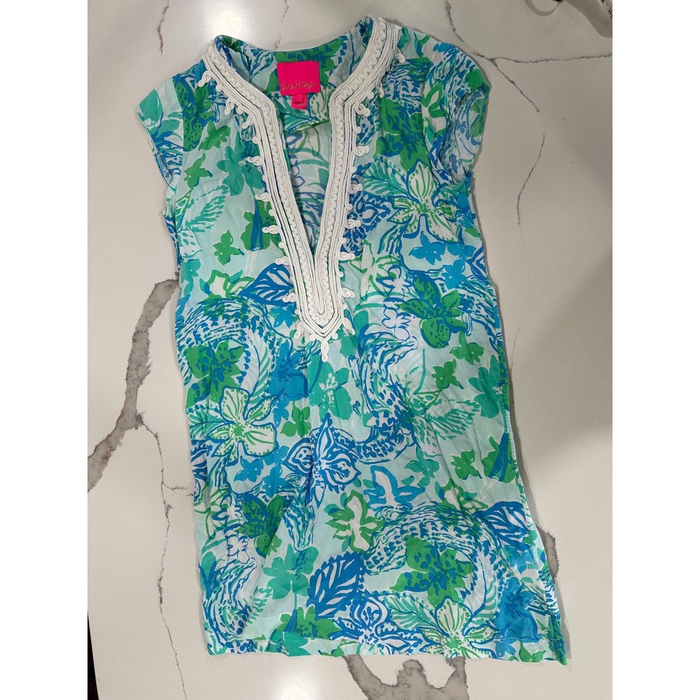 Lilly Pulitzer Womens Floral‎ Rayon Dress Coverup White Soutache Trim S